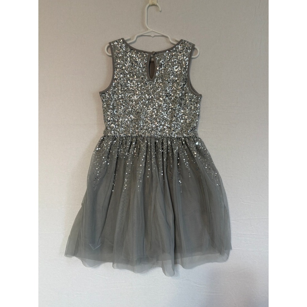 Gap Kids Girls Silver Sequin Tulle Party Dress Grey Size M 8 Holiday Sparkle‎ - Picture 8 of 10